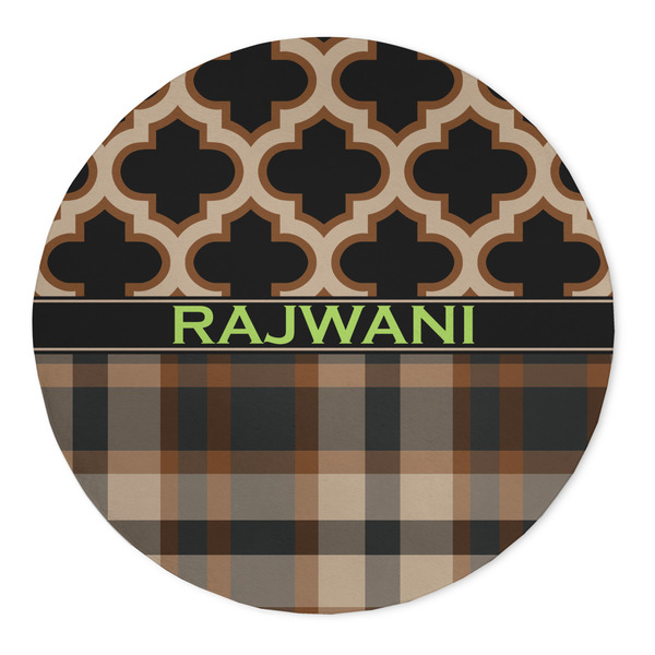 Custom Moroccan & Plaid 5' Round Indoor Area Rug (Personalized)