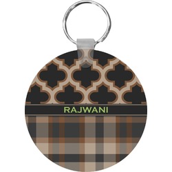 Moroccan & Plaid Round Plastic Keychain (Personalized)