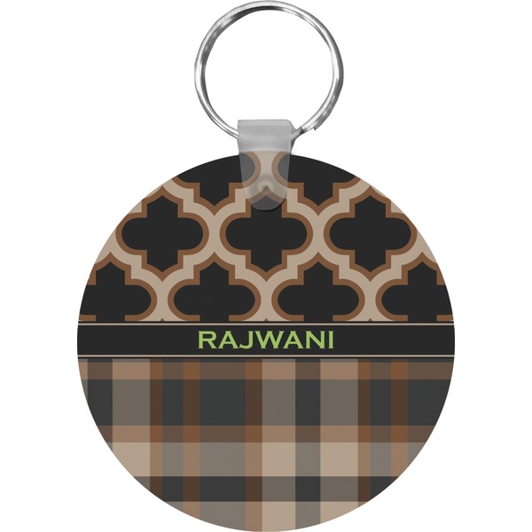 Moroccan & Plaid Round Keychain (Personalized)