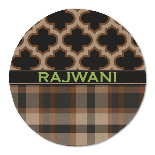 Moroccan & Plaid Round Linen Placemats - FRONT (Double Sided)