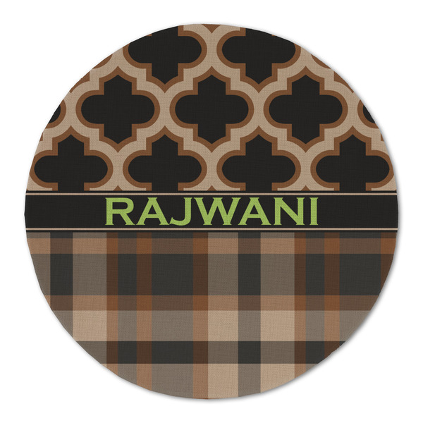 Custom Moroccan & Plaid Round Linen Placemat - Single Sided (Personalized)