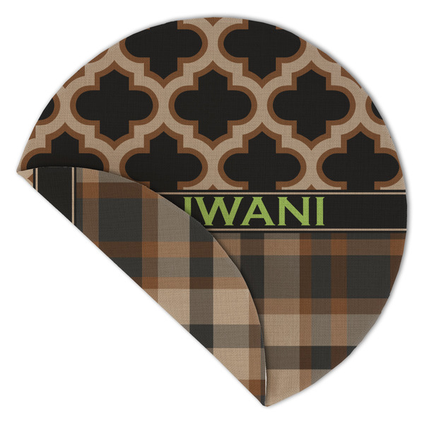 Moroccan & Plaid Round Linen Placemats - Front (folded corner double sided)