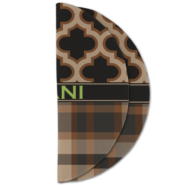 Moroccan & Plaid Round Linen Placemats - HALF FOLDED (double sided)