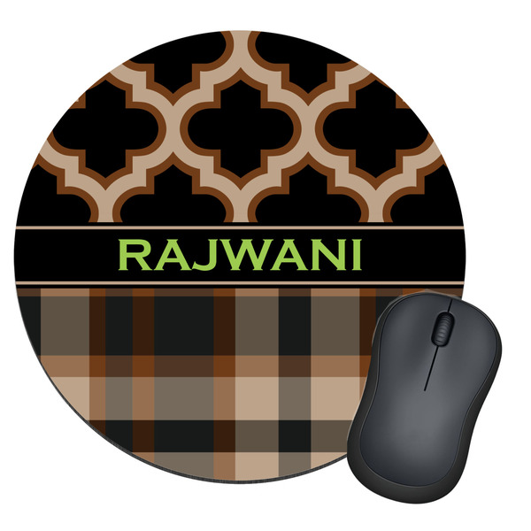 Custom Moroccan & Plaid Round Mouse Pad (Personalized)
