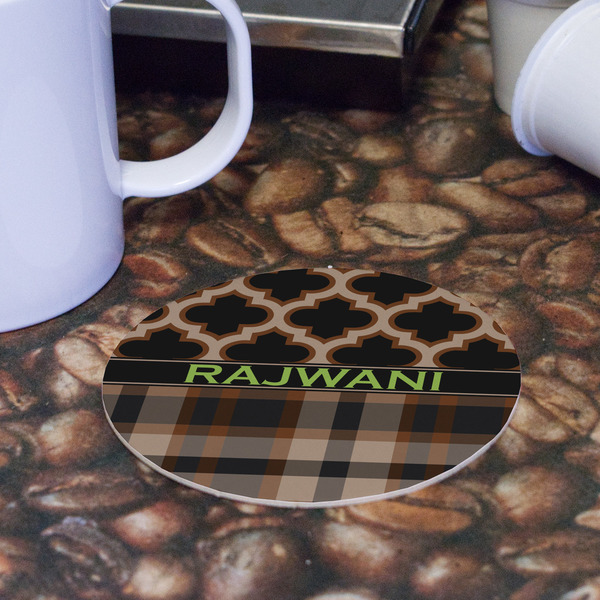 Moroccan & Plaid Round Paper Coaster - Front