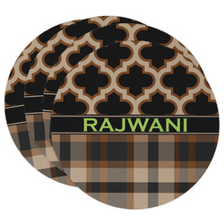 Moroccan & Plaid Round Paper Coasters w/ Name or Text
