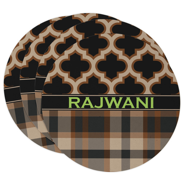 Custom Moroccan & Plaid Round Paper Coasters w/ Name or Text