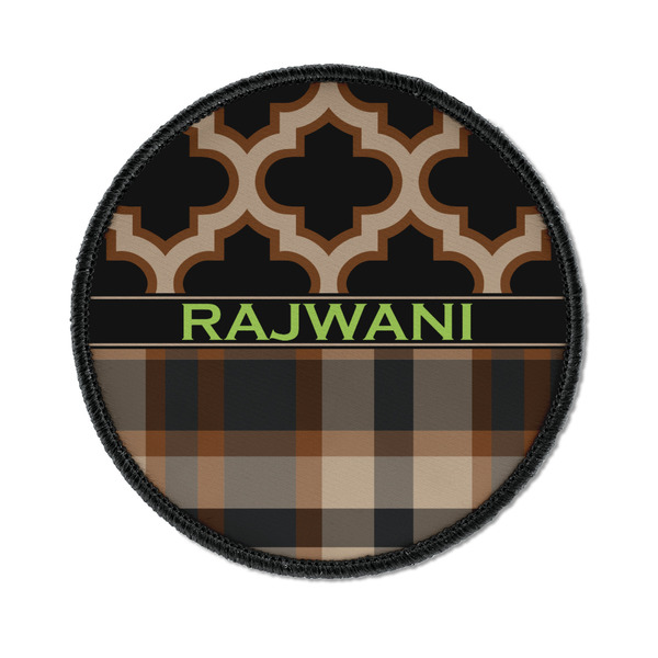 Custom Moroccan & Plaid Iron On Round Patch w/ Name or Text
