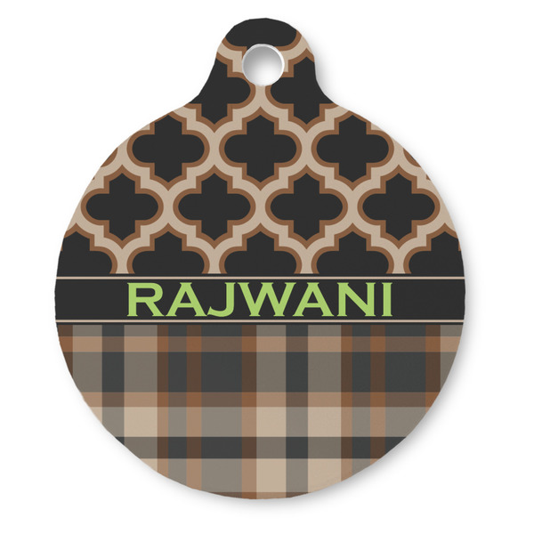 Custom Moroccan & Plaid Round Pet ID Tag (Personalized)