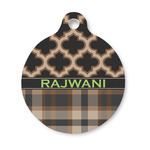 Moroccan & Plaid Round Pet ID Tag - Small (Personalized)