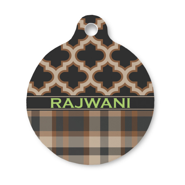 Custom Moroccan & Plaid Round Pet ID Tag - Small (Personalized)