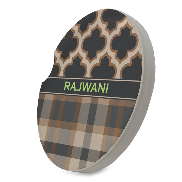 Moroccan & Plaid Sandstone Car Coaster - STANDING ANGLE