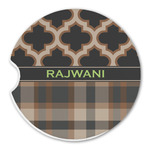 Moroccan & Plaid Sandstone Car Coaster - Single (Personalized)