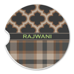 Moroccan & Plaid Sandstone Car Coaster - Single (Personalized)