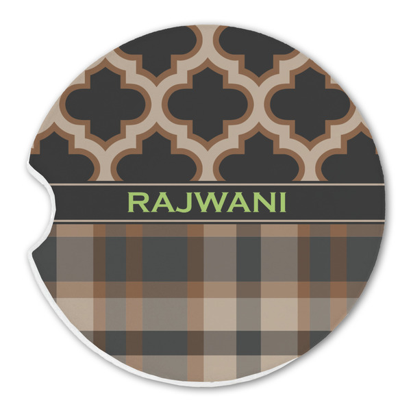 Moroccan & Plaid Sandstone Car Coaster - Single