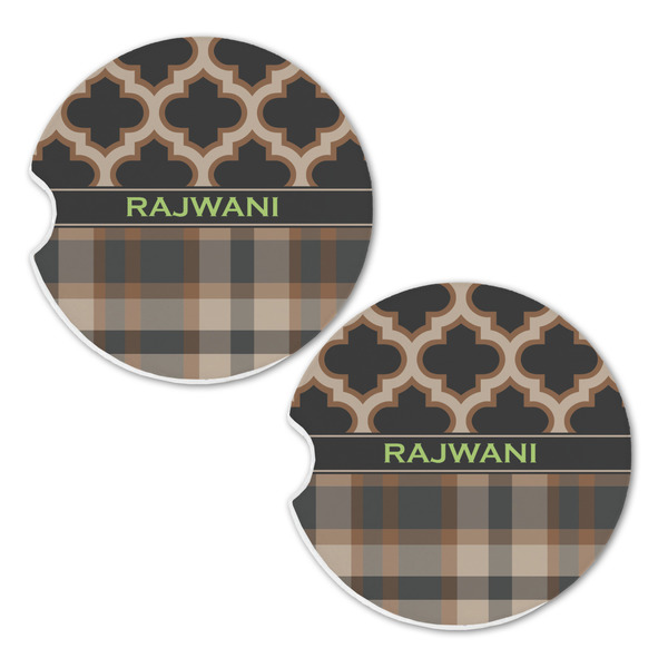 Moroccan & Plaid Sandstone Car Coasters - Set of 2