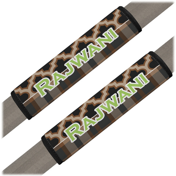 Custom Moroccan & Plaid Seat Belt Covers (Set of 2) (Personalized)