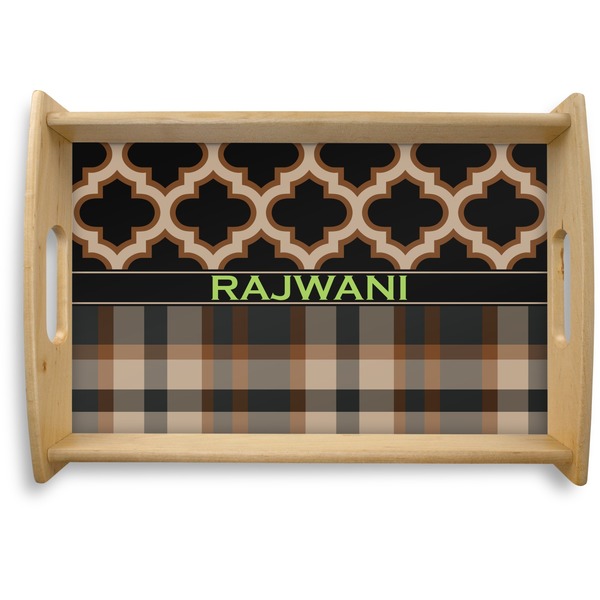 Custom Moroccan & Plaid Natural Wooden Tray - Small (Personalized)