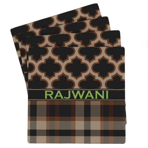 Custom Moroccan & Plaid Absorbent Stone Coasters - Set of 4 (Personalized)