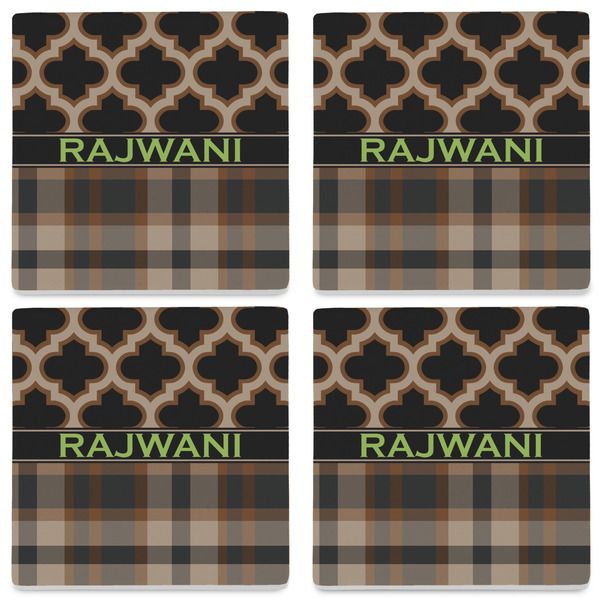 Moroccan & Plaid Set of 4 Sandstone Coasters - See All 4 View