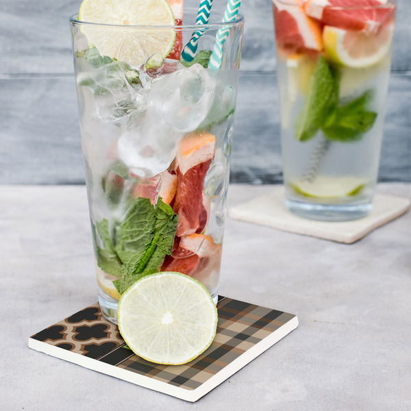 Moroccan & Plaid Set of 4 Stone Coasters - In Context View