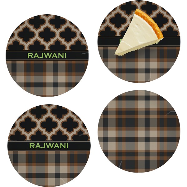 Custom Moroccan & Plaid Set of 4 Glass Appetizer / Dessert Plate 8" (Personalized)