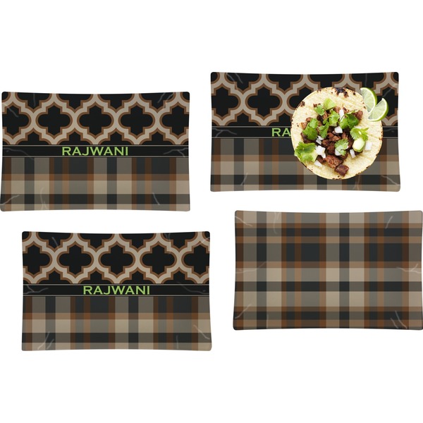 Custom Moroccan & Plaid Set of 4 Glass Rectangular Lunch / Dinner Plate (Personalized)