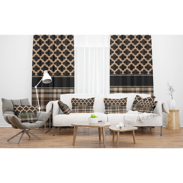 Moroccan & Plaid Sheer and Custom Curtains in Room with Matching Pillows