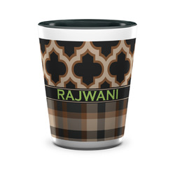 Moroccan & Plaid Ceramic Shot Glass - 1.5 oz - Two Tone - Set of 4 (Personalized)