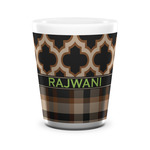Moroccan & Plaid Ceramic Shot Glass - 1.5 oz - White - Set of 4 (Personalized)