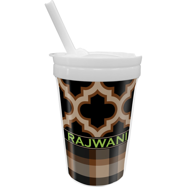 Custom Moroccan & Plaid Sippy Cup with Straw (Personalized)