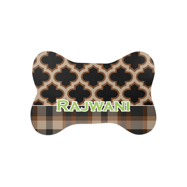 Custom Moroccan & Plaid Bone Shaped Dog Food Mat (Small) (Personalized)