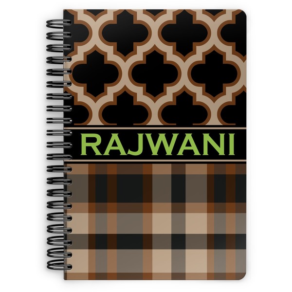 Custom Moroccan & Plaid Spiral Notebook - 7x10 w/ Name or Text