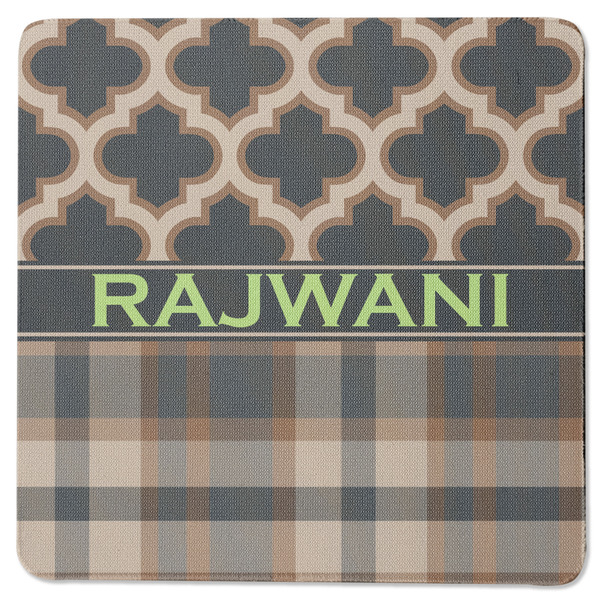 Custom Moroccan & Plaid Square Rubber Backed Coaster (Personalized)