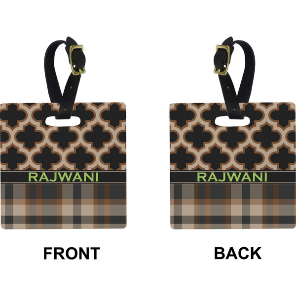 Moroccan & Plaid Square Luggage Tag (Front + Back)