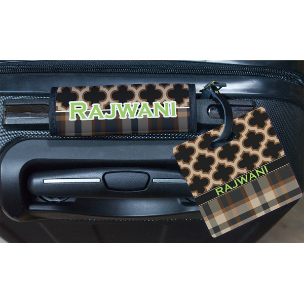 Moroccan & Plaid Square Luggage Tag & Handle Wrap - In Context