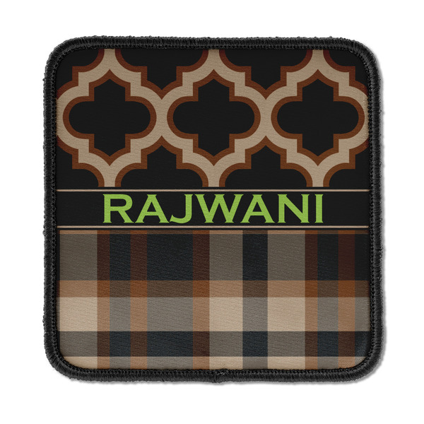 Custom Moroccan & Plaid Iron On Square Patch w/ Name or Text