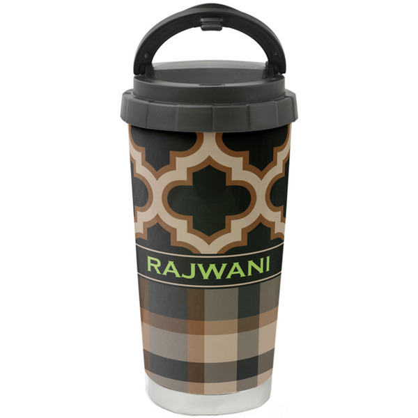 Custom Moroccan & Plaid Stainless Steel Coffee Tumbler (Personalized)