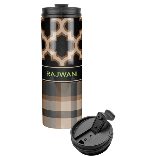 Custom Moroccan & Plaid Stainless Steel Skinny Tumbler (Personalized)