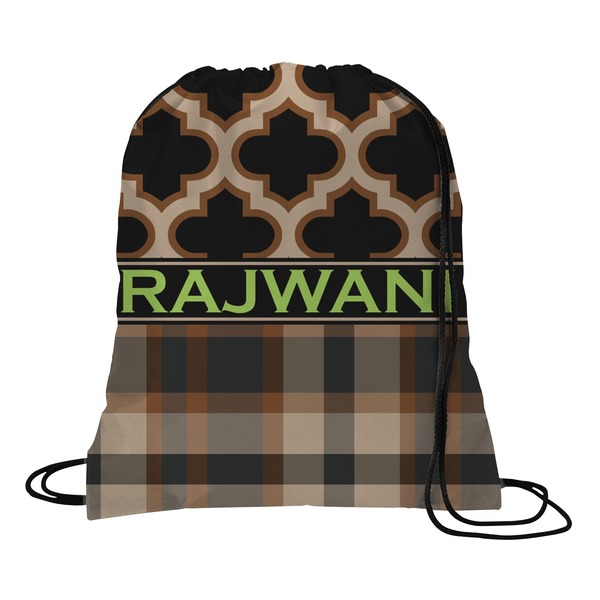 Custom Moroccan & Plaid Drawstring Backpack - Large (Personalized)
