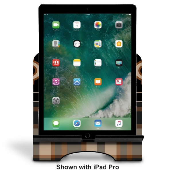 Moroccan & Plaid Stylized Tablet Stand - Front with ipad