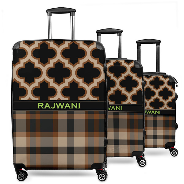 Custom Moroccan & Plaid 3 Piece Luggage Set - 20" Carry On, 24" Medium Checked, 28" Large Checked (Personalized)