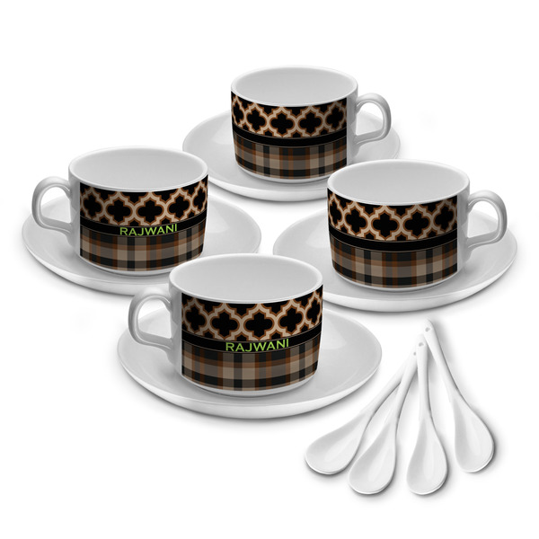 Custom Moroccan & Plaid Tea Cup - Set of 4 (Personalized)