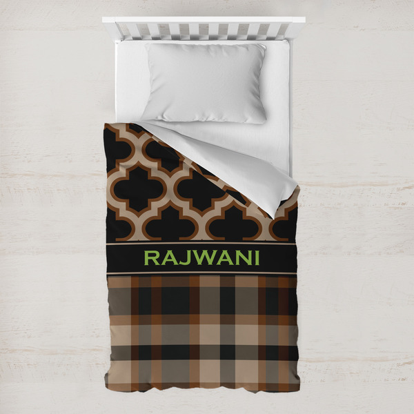 Custom Moroccan & Plaid Toddler Duvet Cover w/ Name or Text