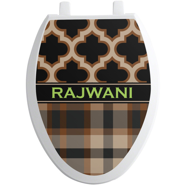 Custom Moroccan & Plaid Toilet Seat Decal - Elongated (Personalized)