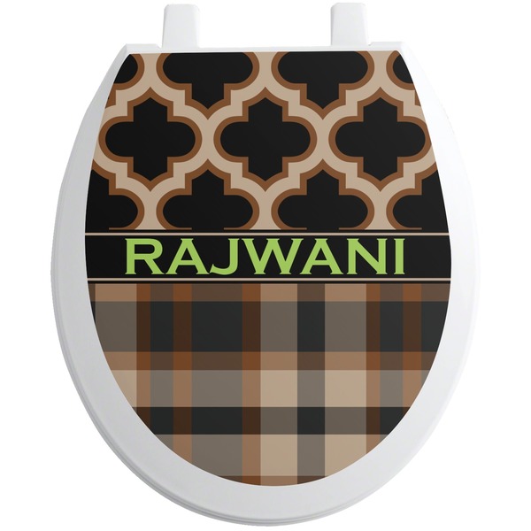Custom Moroccan & Plaid Toilet Seat Decal - Round (Personalized)