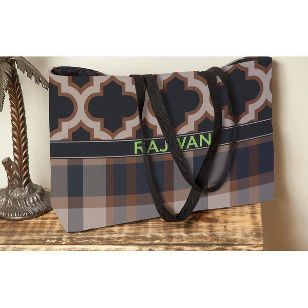 Moroccan & Plaid Tote w/Black Handles - Lifestyle View