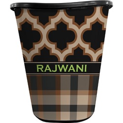 Moroccan & Plaid Waste Basket - Double Sided (Black) (Personalized)