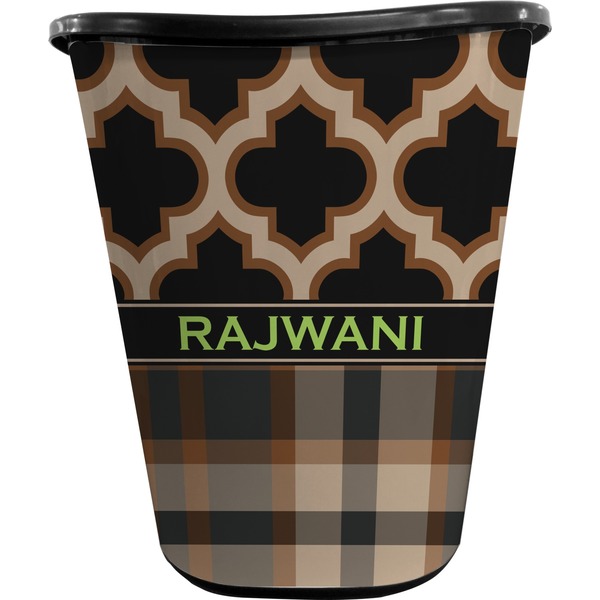 Moroccan & Plaid Waste Basket (Black)