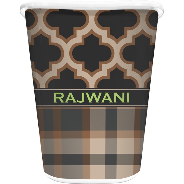 Custom Moroccan & Plaid Waste Basket - Double Sided (White) (Personalized)